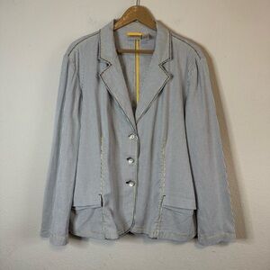 Chico's Seersucker Navy White Striped Yachtie Blazer Jacket Lightweight Size XL
